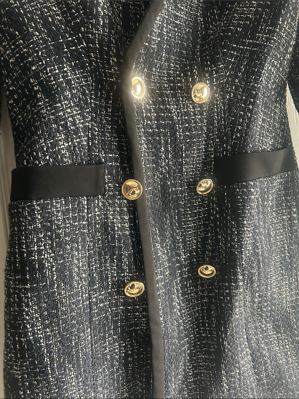 Navy/Black/White Tweed  Blazer Dress with Gold Buttons - Picture 6 of 12